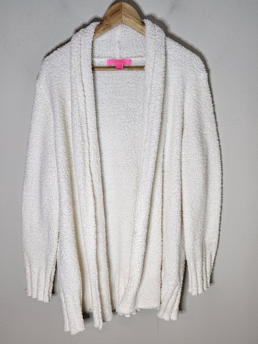 Lilly Pulitzer Open Front Cardigan Boucle Knit Waterfall Resort White Women's L